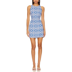 MINKPINK Blue and White Sleeveless Printed Mini Dress